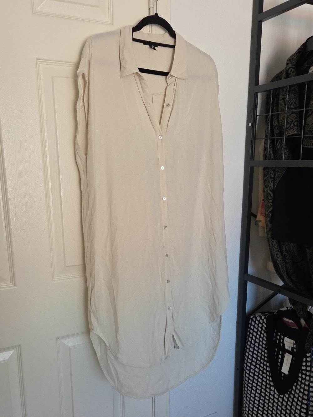 Eileen Fisher Silk Light Beige Button-Down Shirt Dress Large
